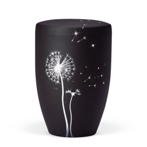 Naturstoffurne, Anthrazit Velours, Pusteblume mit Crystal Elements