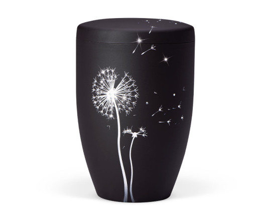 Naturstoffurne, Anthrazit Velours, Pusteblume mit Crystal Elements