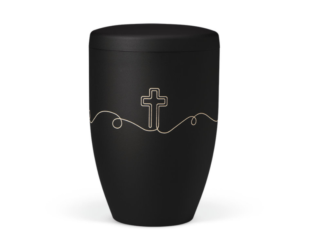 Naturstoffurne, Anthrazit Velours, Lasergravur OneLine Kreuz
