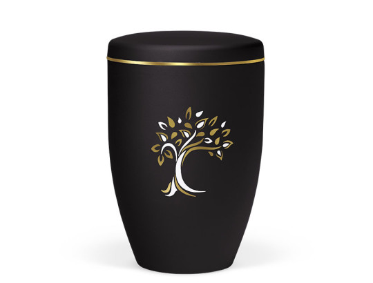 Naturstoffurne, Anthrazit Velours, Goldband Baum ArtDecor Gold/Weiß verspiegelt