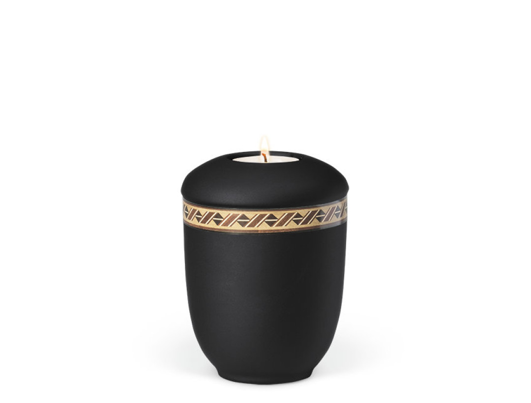 Keramikurne, Anthrazit Velours Dekor: Rautenkordel Gedenkurne mit Teelicht