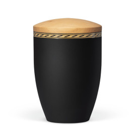 Naturstoffurne, Anthrazit Velours, Dekor:  Wellenkordel, Holzdeckel Linde geölt