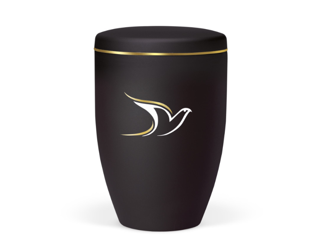 Naturstoffurne, Anthrazit Velours, Taube Gold/Weiß, Goldband
