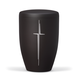 Naturstoffurne, Antrazit Velours, Modernes Kreuz, Matt Silber