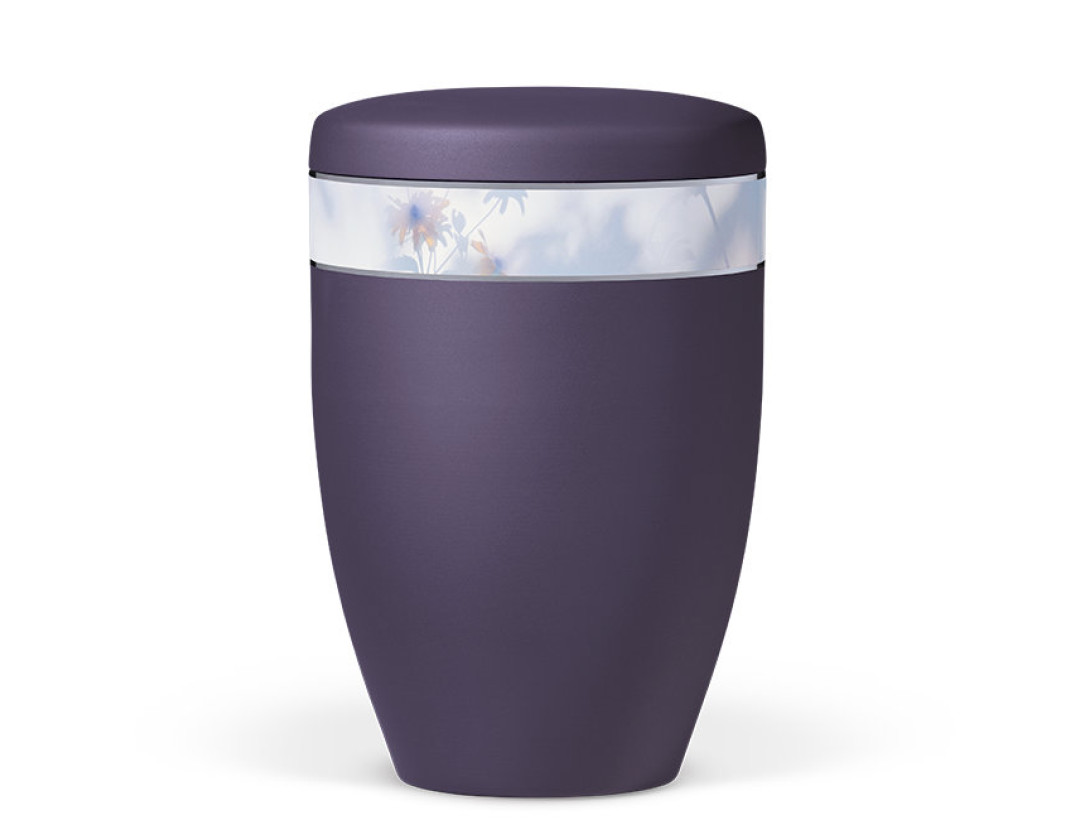 Naturstoffurne, Violett Velours, Dekorband: Floral Farblich