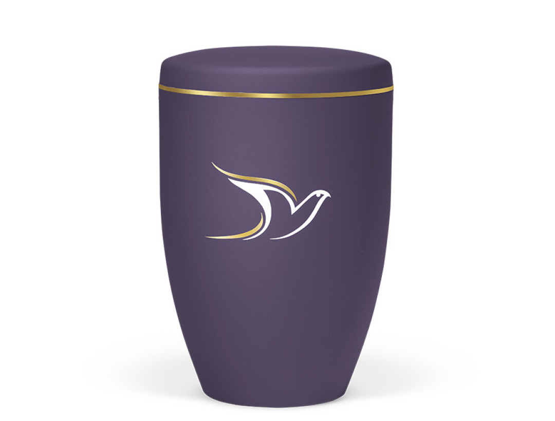 Naturstoffurne, Violett Velours, Taube Gold/Weiß, Goldband