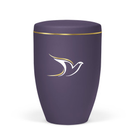 Naturstoffurne, Violett Velours, Taube Gold/Weiß, Goldband
