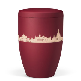 Naturstoffurne, Weinrot Velours, Lasergravur Stadt Dresden