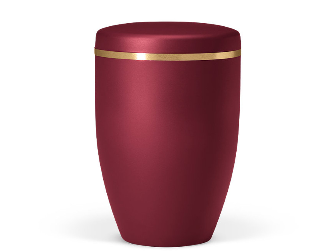Naturstoffurne, Weinrot Velours, Goldband gebürstet