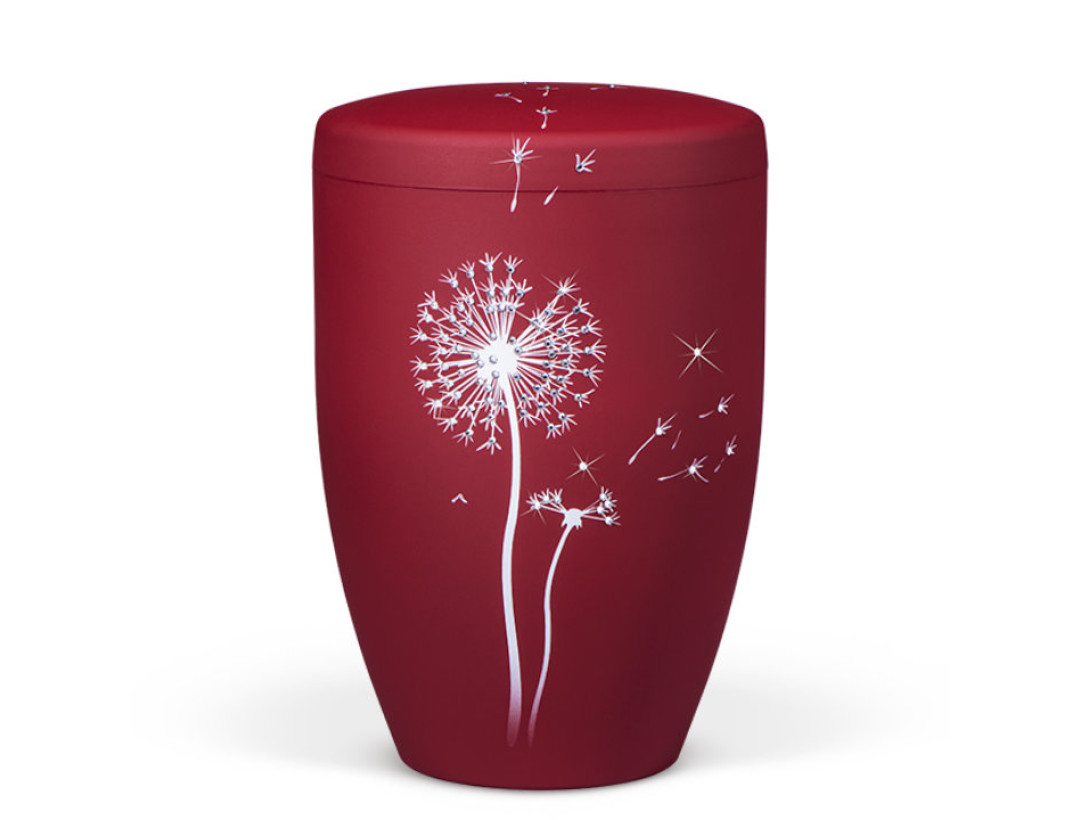 Naturstoffurne, Weinrot Velours, Pusteblume mit Crystal Elements