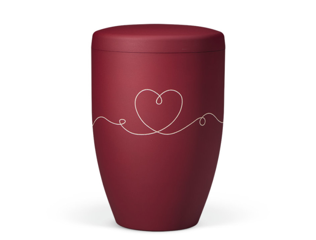 Naturstoffurne, Weinrot Velours, Lasergravur OneLine Herz