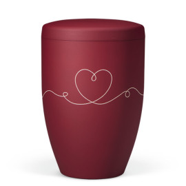 Naturstoffurne, Weinrot Velours, Lasergravur OneLine Herz