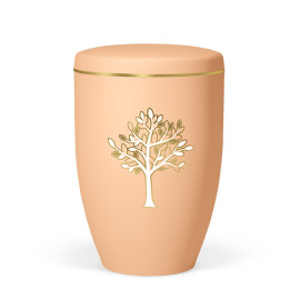 Naturstoffurne, Ockerorange, Baum Gold/Weiß, versp., Goldband