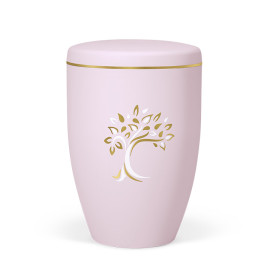 Naturstoffurne, Hellrosa, Baum ArtDecor Gold/Weiß versp. Goldband