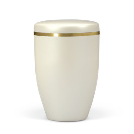 Naturstoffurne, Cremeweiß Perlmutt, Goldband gebürstet