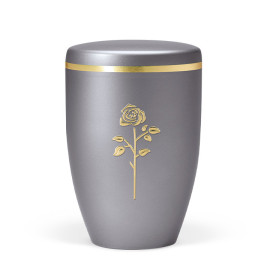 Naturstoffurne, Stahlgrau, Stripdome Rose, Goldband gebürstet