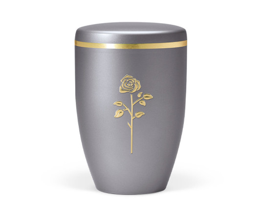 Naturstoffurne, Stahlgrau, Stripdome Rose, Goldband gebürstet