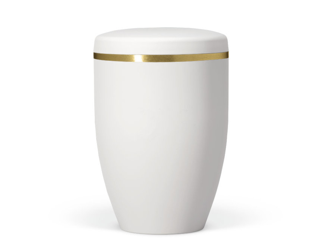 Naturstoffurne, Weiß-Matt Goldband gebürstet
