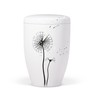 Naturstoffurne, Cremeweiß Pusteblume mit hochwertigen Kristallen