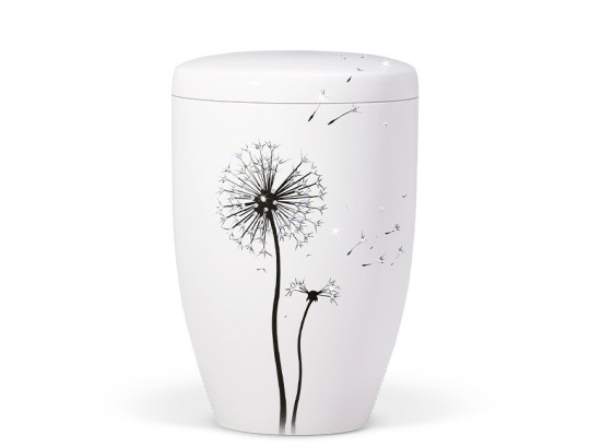 Naturstoffurne, Cremeweiß Pusteblume mit hochwertigen Kristallen