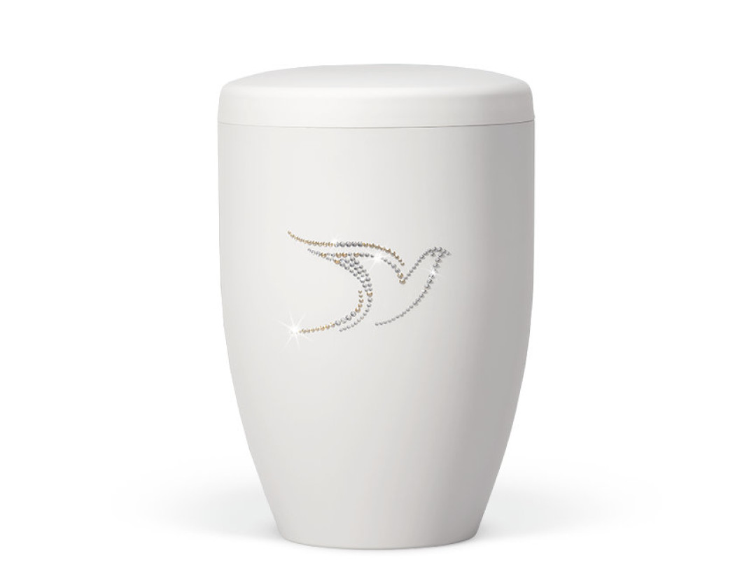 Naturstoffurne, Weiß-Matt Taube, Crystal Elements