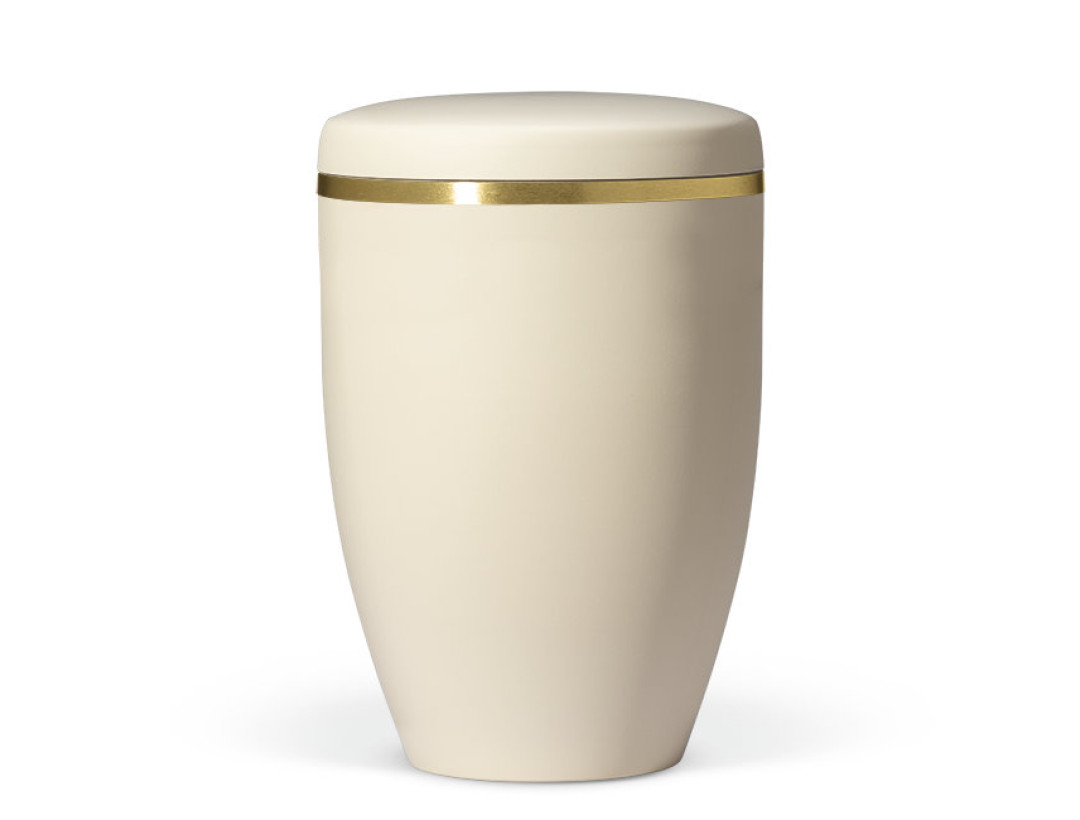 Naturstoffurne, Elfenbein-Beige Goldband gebürstet