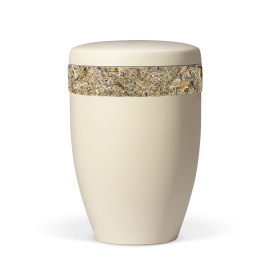 Naturstoffurne, Beige Velour, Almwiesn mit bunten Blüten