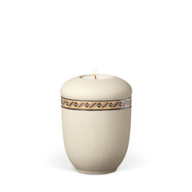 Keramikurne, Beige-Velours Dekor: Rautenkordel Gedenkurne mit Teelicht