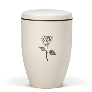 Naturstoffurne, Beige Velours - Tampondruck - Deckel brauner Rand, Motiv: Rose