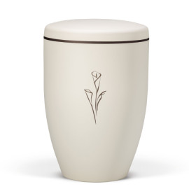 Naturstoffurne, Beige Velours - Tampondruck - Deckel brauner Rand, Motiv: Calla
