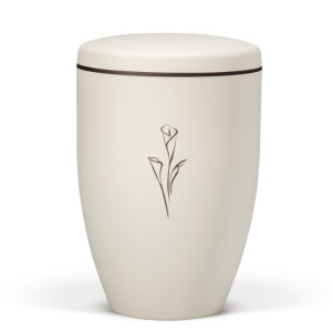 Naturstoffurne, Beige Velours - Tampondruck - Deckel brauner Rand, Motiv: Calla