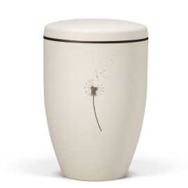 Naturstoffurne, Beige Velours - Tampondruck - Deckel brauner Rand, Motiv: Pusteblume