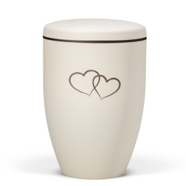 Naturstoffurne, Beige Velours - Tampondruck - Deckel brauner Rand, Motiv: Doppelherz