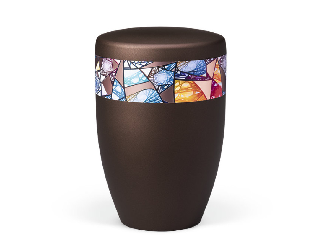 Naturstoffurne, Kastanienbraun Matt Rosé Gold, Dekor Kirchenfenster