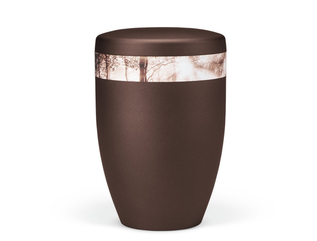 Naturstoffurne, Kastanienbraun Matt Dekor Wald Sepia Effekt