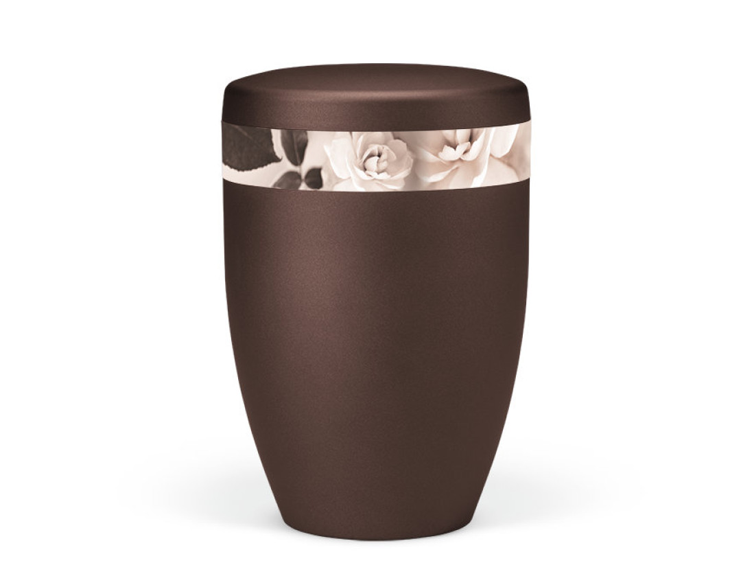 Naturstoffurne, Kastanienbraun Matt Dekor Rose Sepia Effekt
