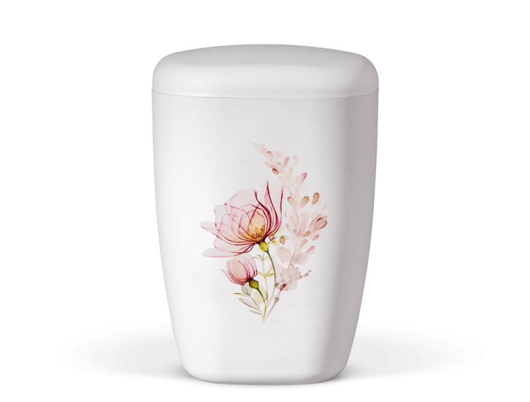 Naturstoffurne Weiß Matt, Aquarell-Rosenstrauß, Pfirsichblüte