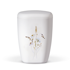 Naturstoffurne Weiß Matt, Wildblumen (Margariten, Kräuter)