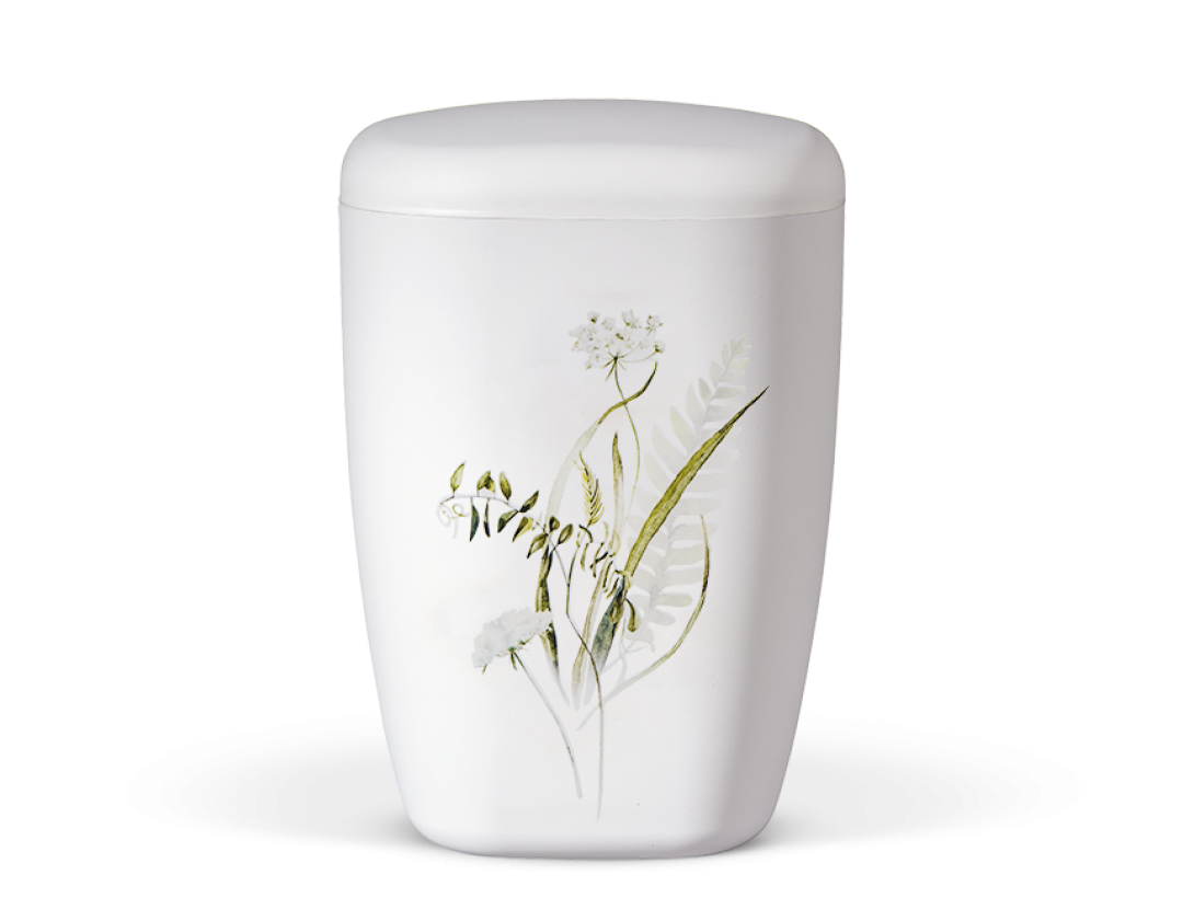 Naturstoffurne Weiß Matt, Wildblumen (Gräser)