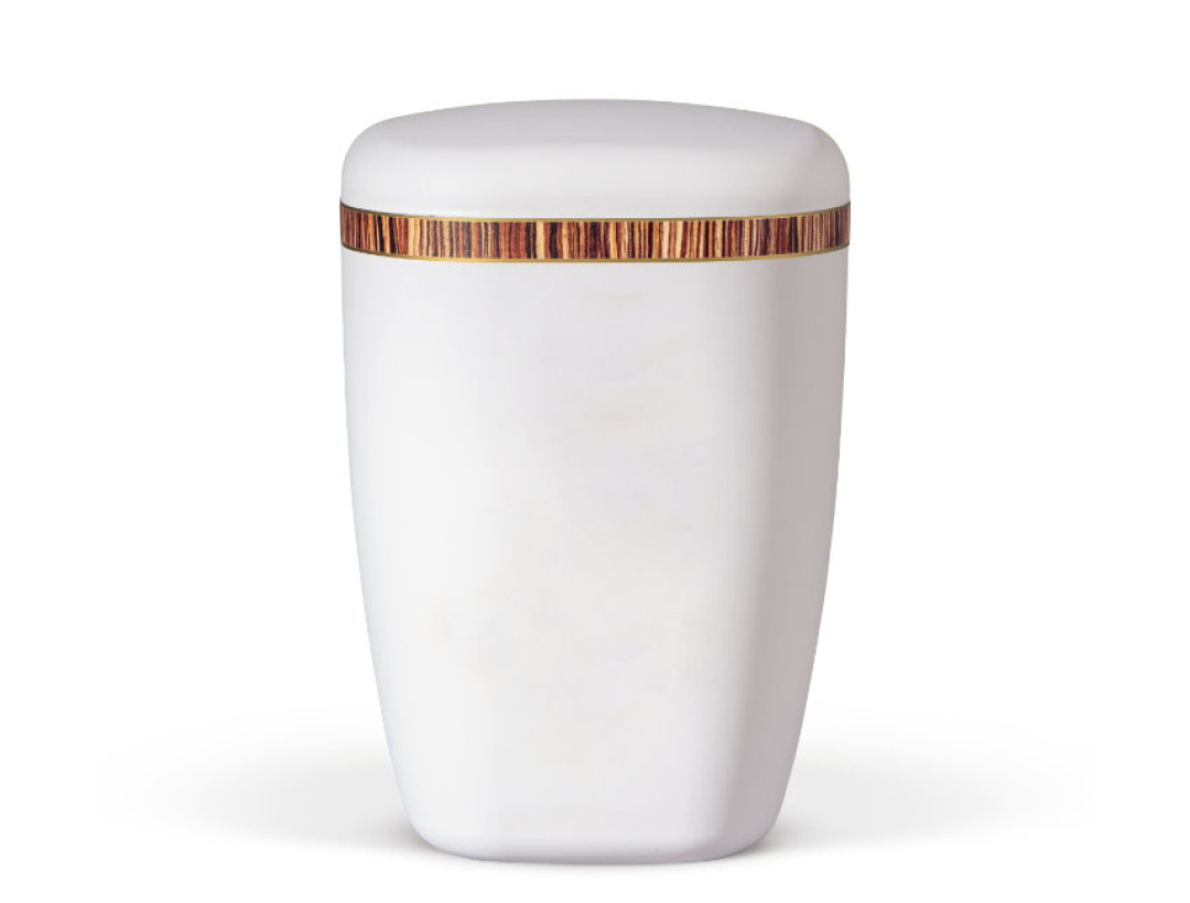 Naturstoffurne, Weiß-Matt, Dekorband Zebrano