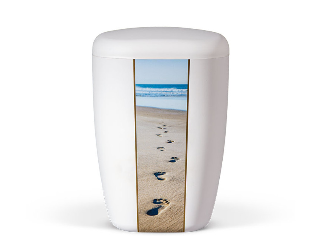 Naturstoffurne, Weiß Matt Dekor Vertikal: Spuren im Sand