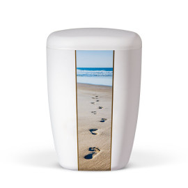 Naturstoffurne, Weiß Matt Dekor Vertikal: Spuren im Sand