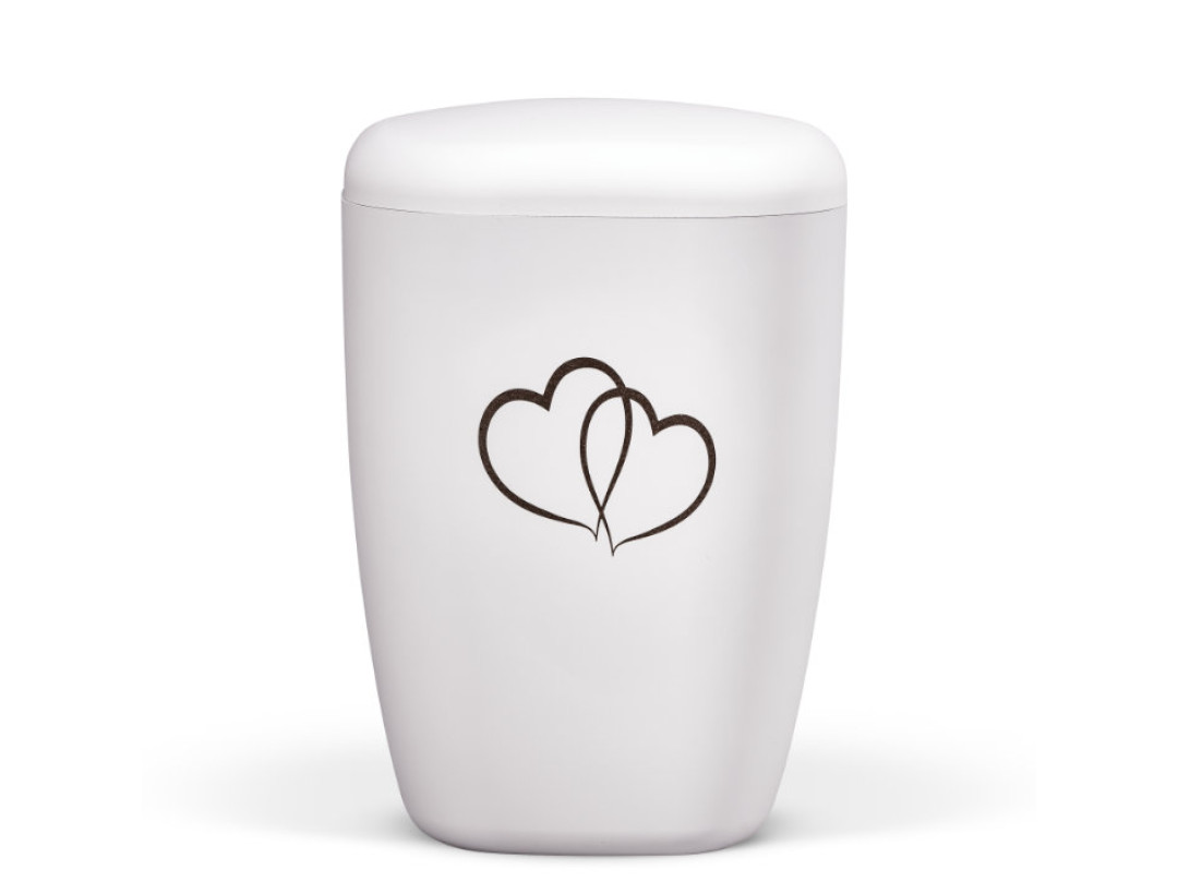 Naturstoffurne, Weiß-Matt, Lasergravur, Doppelherz