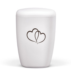Naturstoffurne, Weiß-Matt, Lasergravur, Doppelherz