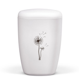 Naturstoffurne, Weiß-Matt, Lasergravur, Pusteblume