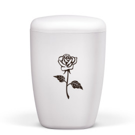 Naturstoffurne, Weiß-Matt, Lasergravur, Rose