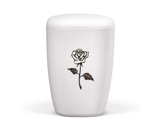 Naturstoffurne, Weiß-Matt, Lasergravur, Rose