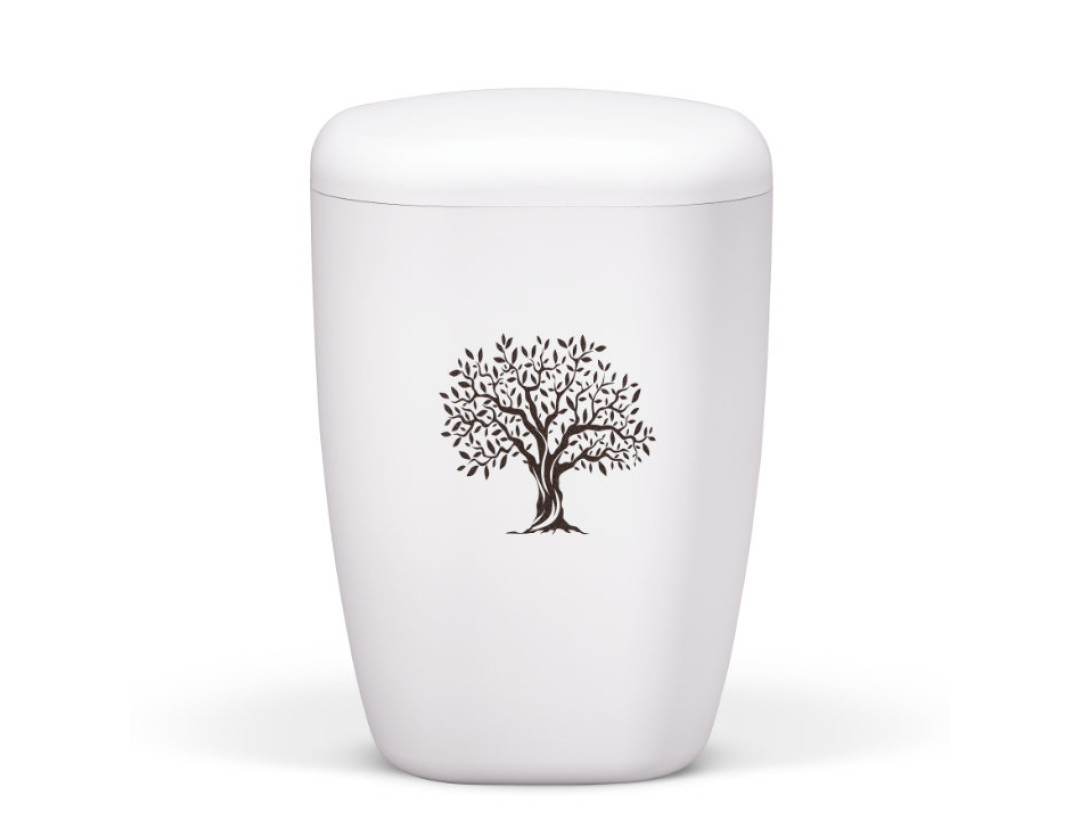 Naturstoffurne, Weiß-Matt, Lasergravur, Lebensbaum