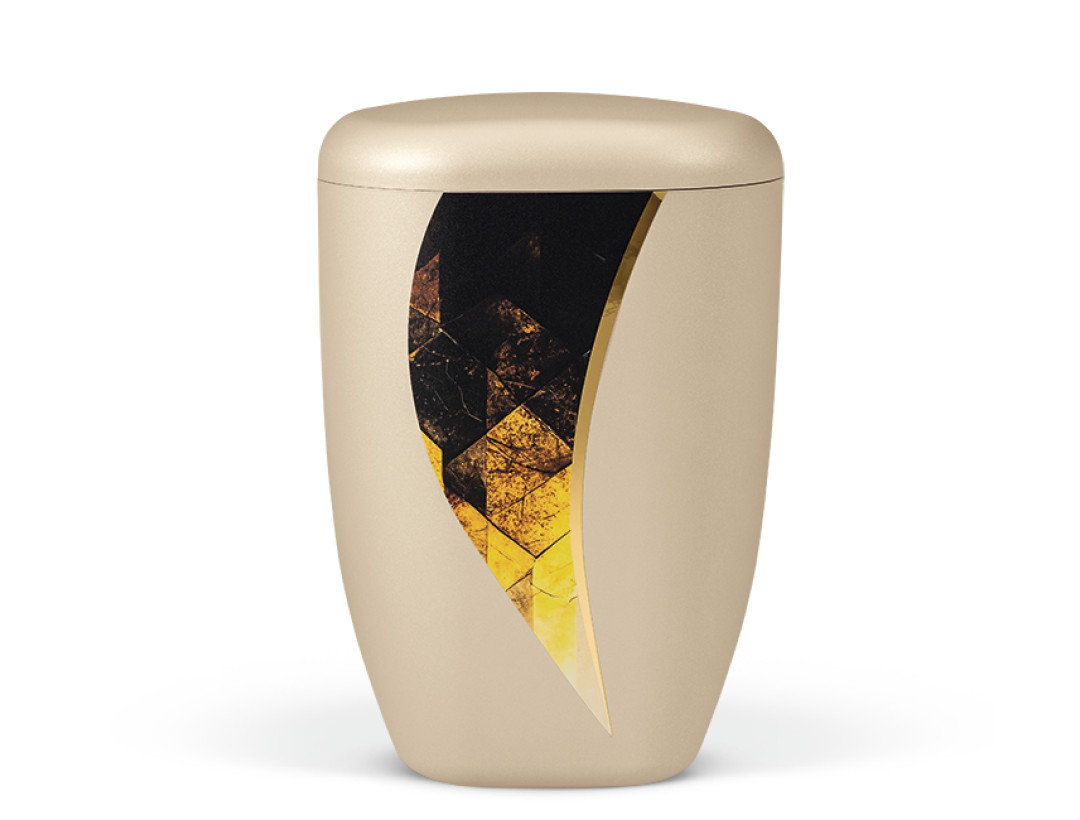 Naturstoffurne, Perlbeige, Vertikal geschwungenes Dekorband, Motiv: Artura