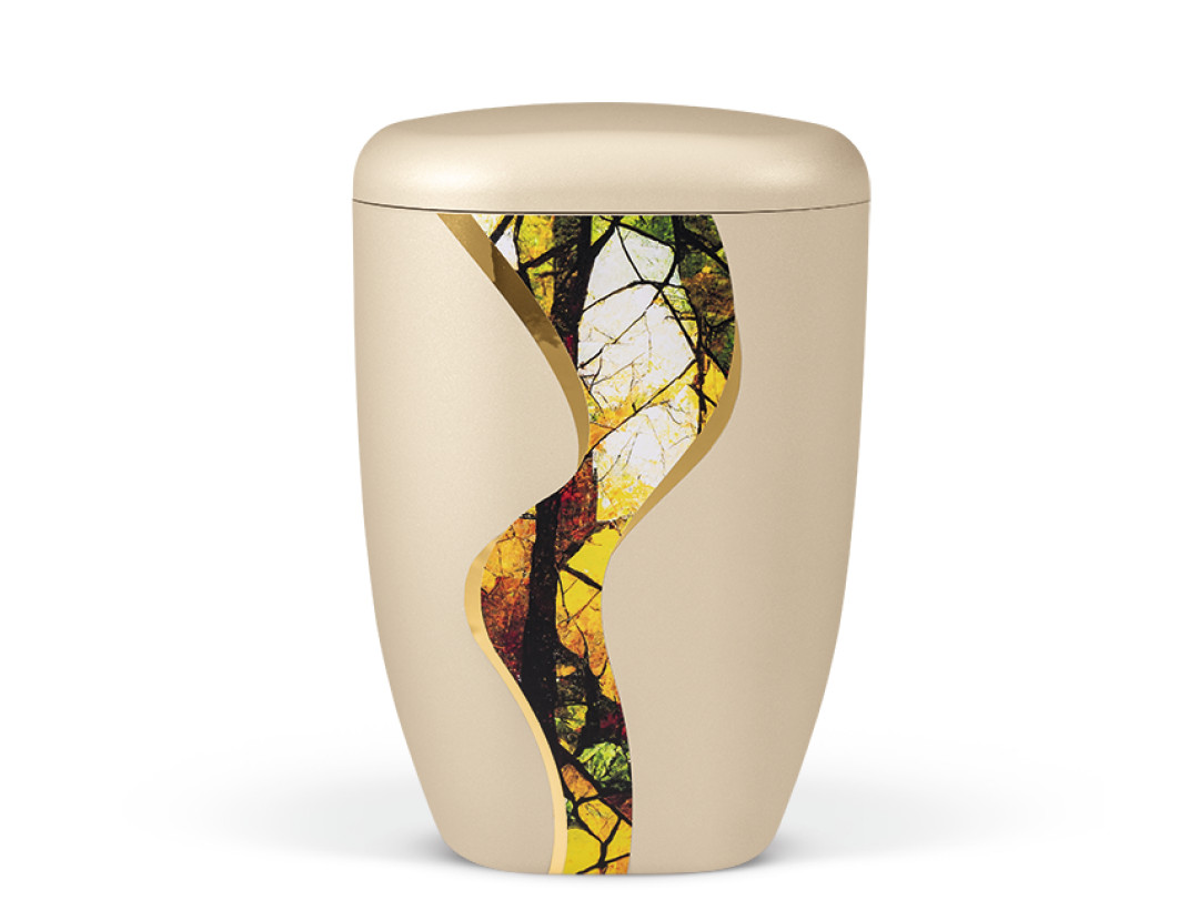 Naturstoffurne, Perlbeige, Vertikal geschwungenes Dekorband, Motiv: Artline